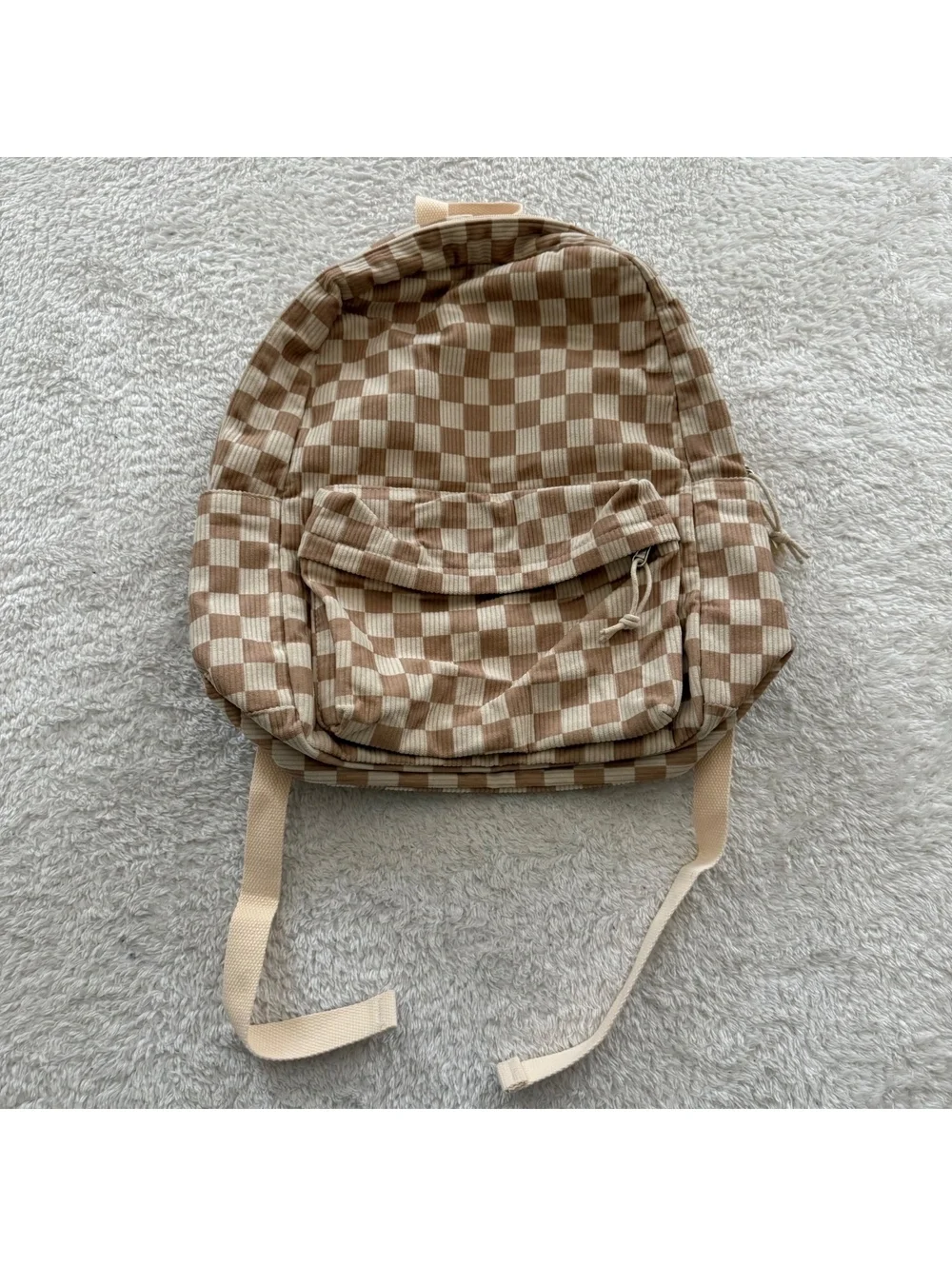Neutral Checkered Corduroy Backpack